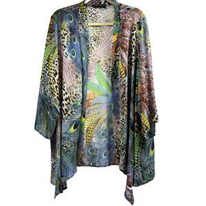 Travel Elements Women's Cardigan 2X Artsy Colorful Hippie Bohemian Open Light